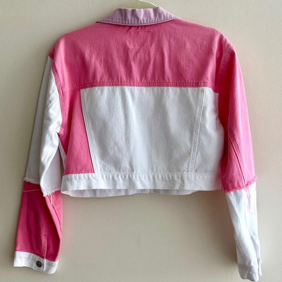Robin Cropped Pink/White/Purple Patchwork Denim Jacket, Size EUR 40 - Picture 11 of 16